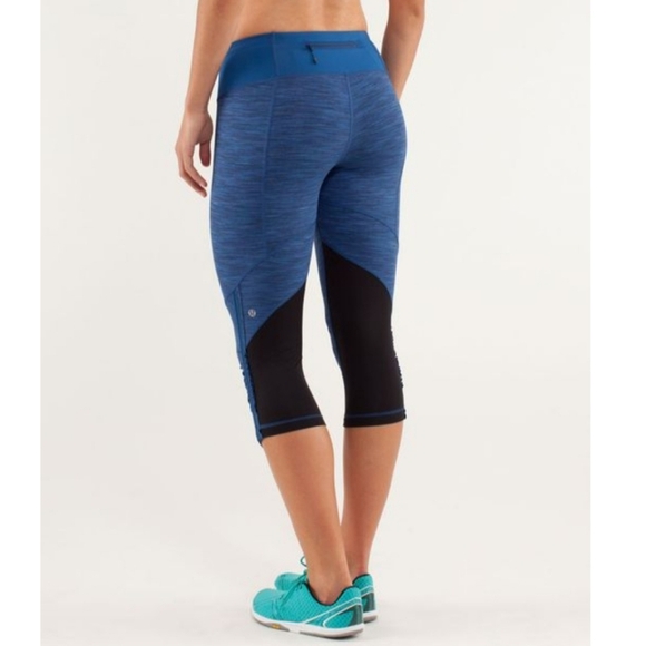 Lululemon Blue Black Run for Your Life Crop Women's Leggings Size 6 - Picture 1 of 11